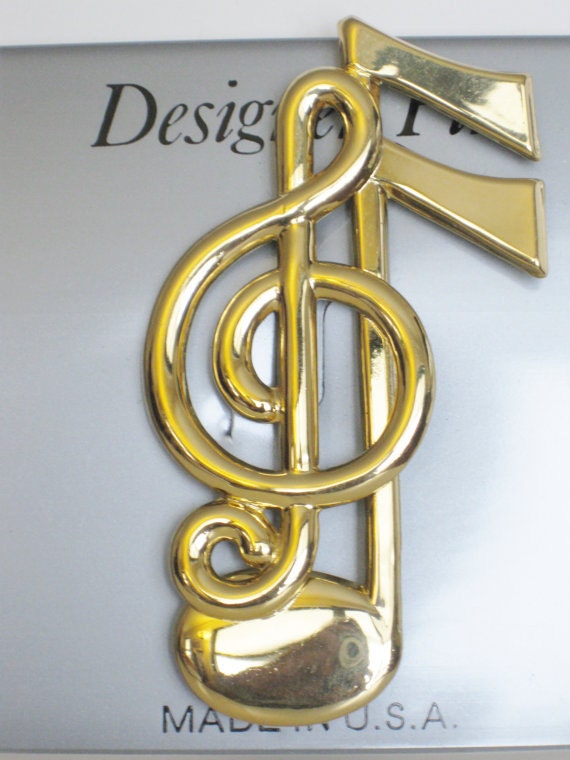 Musical Note Designer Pin G Cleft Goldtone Musical by nhfleamarket