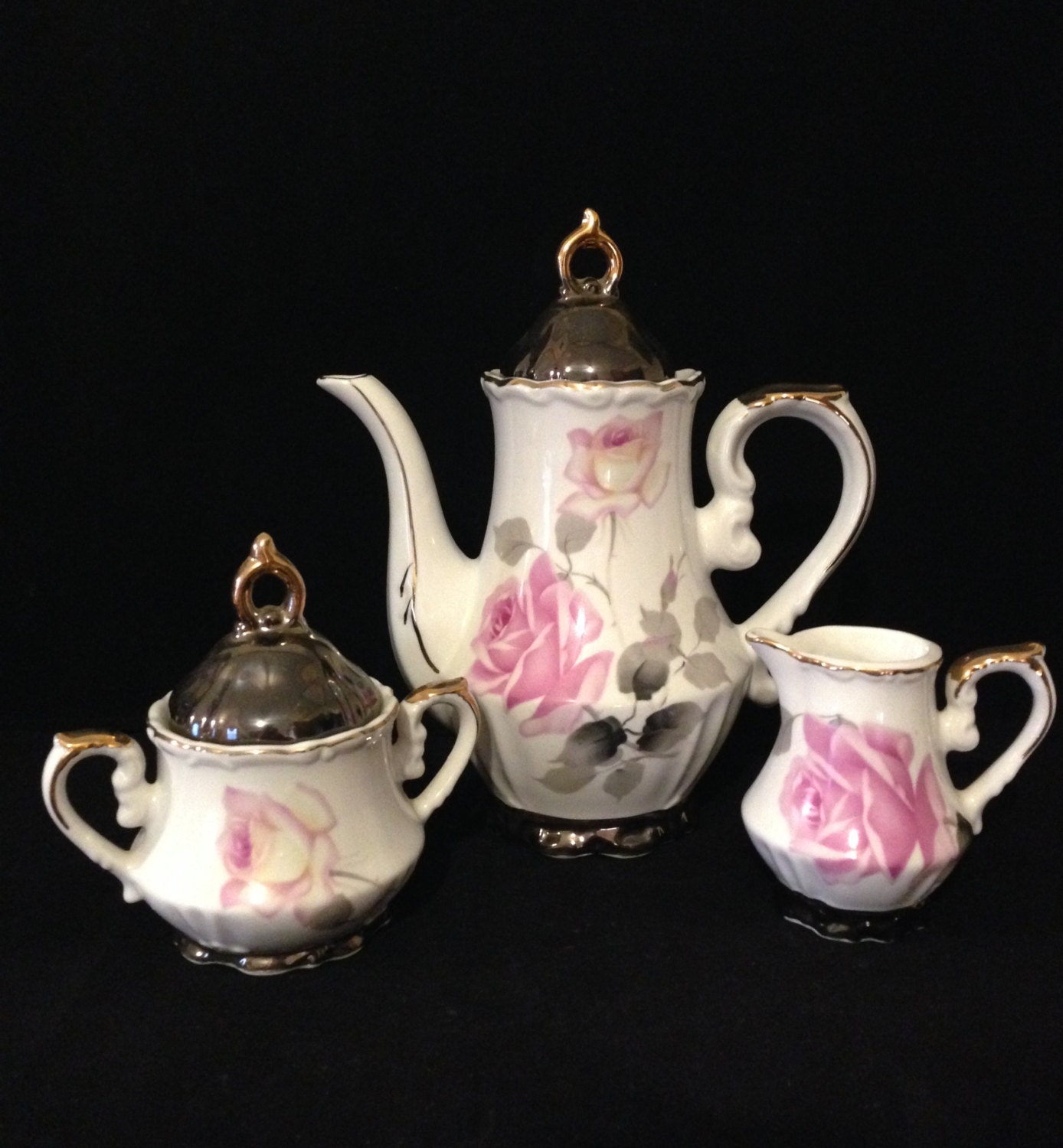 Vintage Musical Teapot Set Lidded Sugar Bowl & Creamer Hand