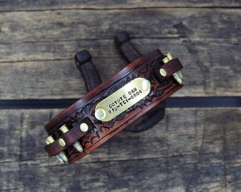 The Real McCoy Leather Dog Collar Personalized Name ( Gun Belt ~ Bullet Dog Collar ~ Western Dog Collar ~ Tooled Collar ~ Hunting Dog )