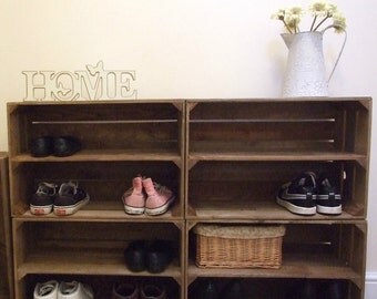 4 X Shabby Chic Wooden Shoe Racks Rustic Vintage Display Shelf Apple Crate 4 X Shabby Chic Wooden Shoe Racks Rustic Vintage Display Shelf Apple Crate