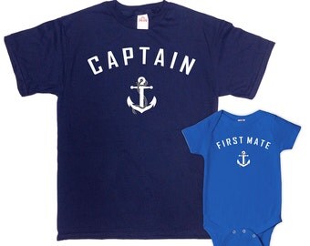Father Son Matching Shirts Father And Baby Gift Daddy Daughter Shirts Matching Family T Shirts Captain And First Mate Bodysuit - SA227-228