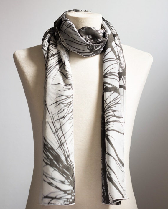 Items similar to Long silk scarf black and white silk scarf gifts