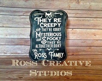 Addams Family Sign Personalized, Gothic Decor, Black home Decor, Bat Decor