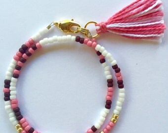 Gamma Phi Beta Bracelet, Sorority Bracelet, Brown and Pink, Big Little Bracelet, Wrap Beaded Bracelet, Tassel Bracelet, Morse Code Bracelet
