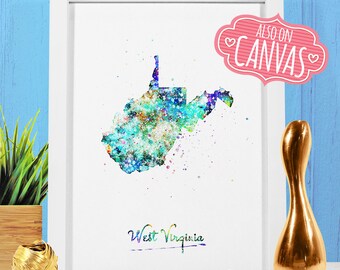 West Virginia Map Canvas, West Virginia Art Print, Virginia Wall Art Decor Poster Watercolor West Virginia Skyline Home Decor Wall Map Decor