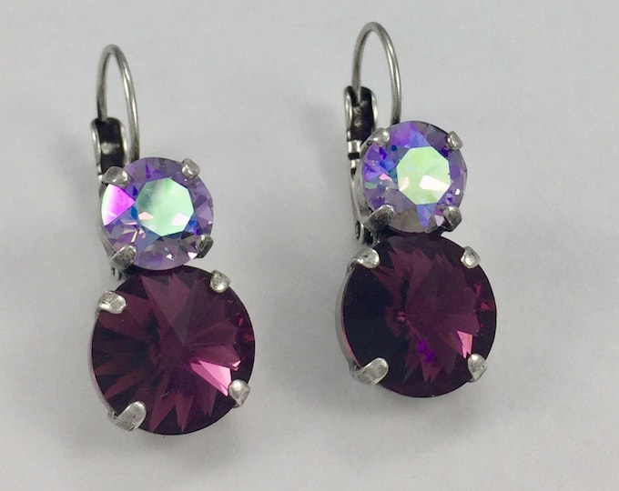 Standout Style Jewelry embellished with Swarovski® crystals. Amethyst/ Purple drop earrings. Bridal party, bridesmaid jewelry