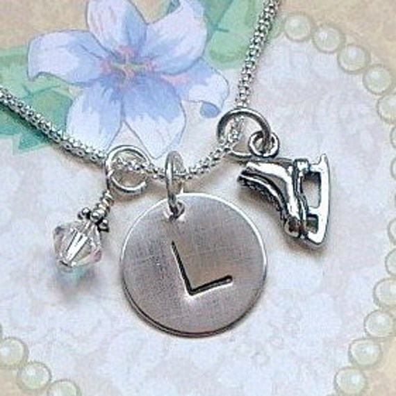 Ice Skate Necklace Ice Skate Hand Stamped Sterling Silver