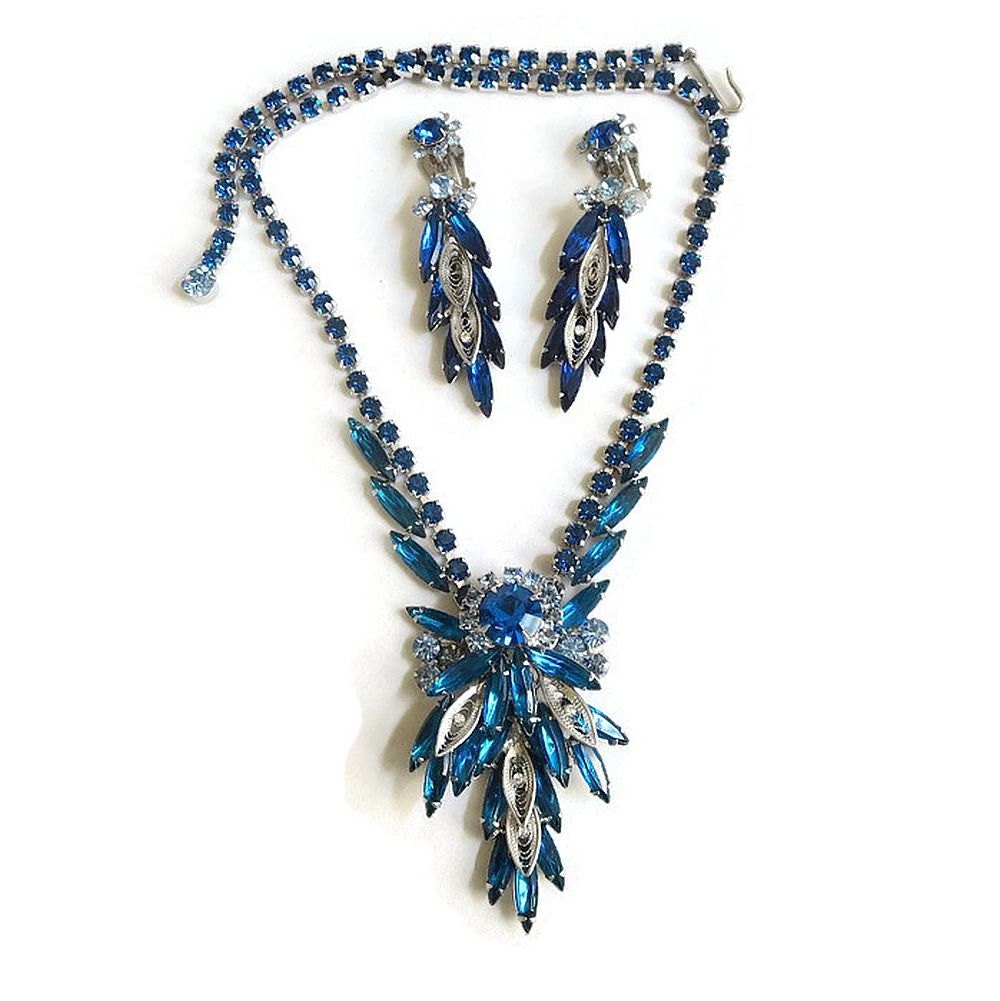 JULIANA Filigree and Blue Rhinestones Necklace by MyVintageJewels