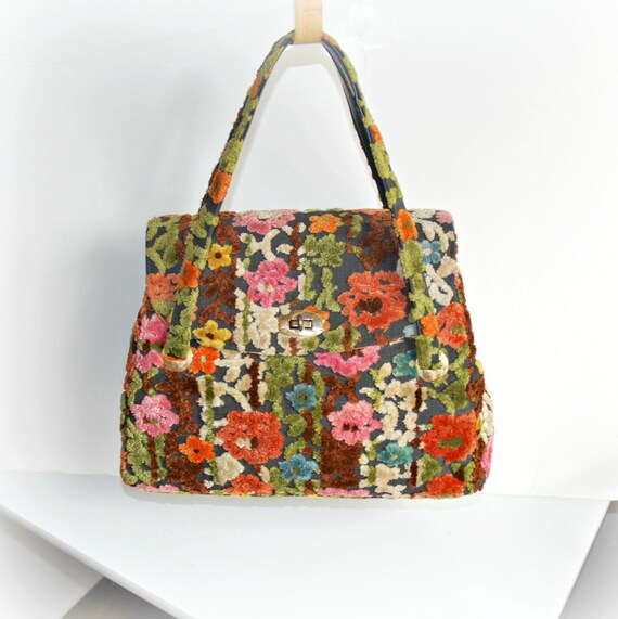 1960's Carpet Bag Chenille Floral Vibrant Colorful Box