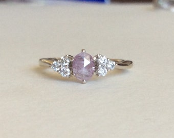 Natural pink purple diamond ring solid 14k white gold rose cut .59cttw