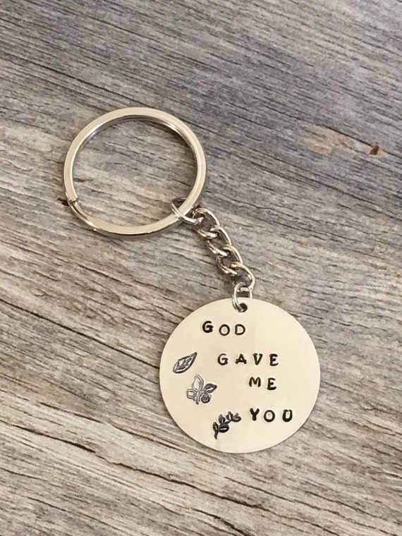 God gave me you hand stamped lightweight key chain wedding day