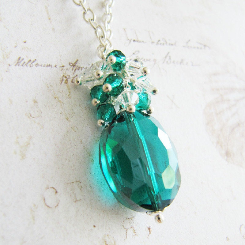 Teal crystal necklace teal jewelry teal pendant by romanticcrafts