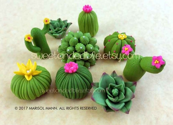 Deluxe Set of 9 Cacti and Succulent Fondant Cupcake Deluxe Set of 9 Cacti and Succulent Fondant Cupcake