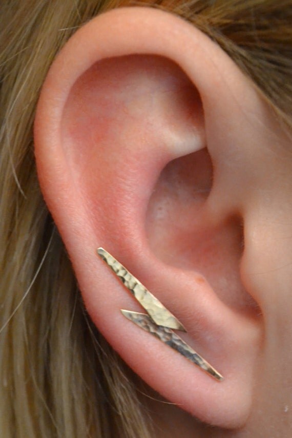 Hammered Lightning Bolt Earring Ear Cuff Minimalist Ear Pin