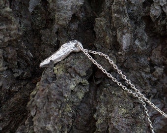 Driftwood Fragment Necklace Sterling Silver, Unique Gift for Women, Rustic Handmade Jewelry by Burnish