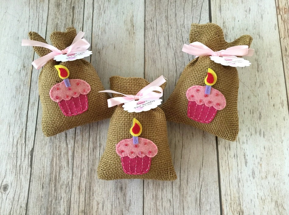 10 baby first birthday burlap favor bags baby girl