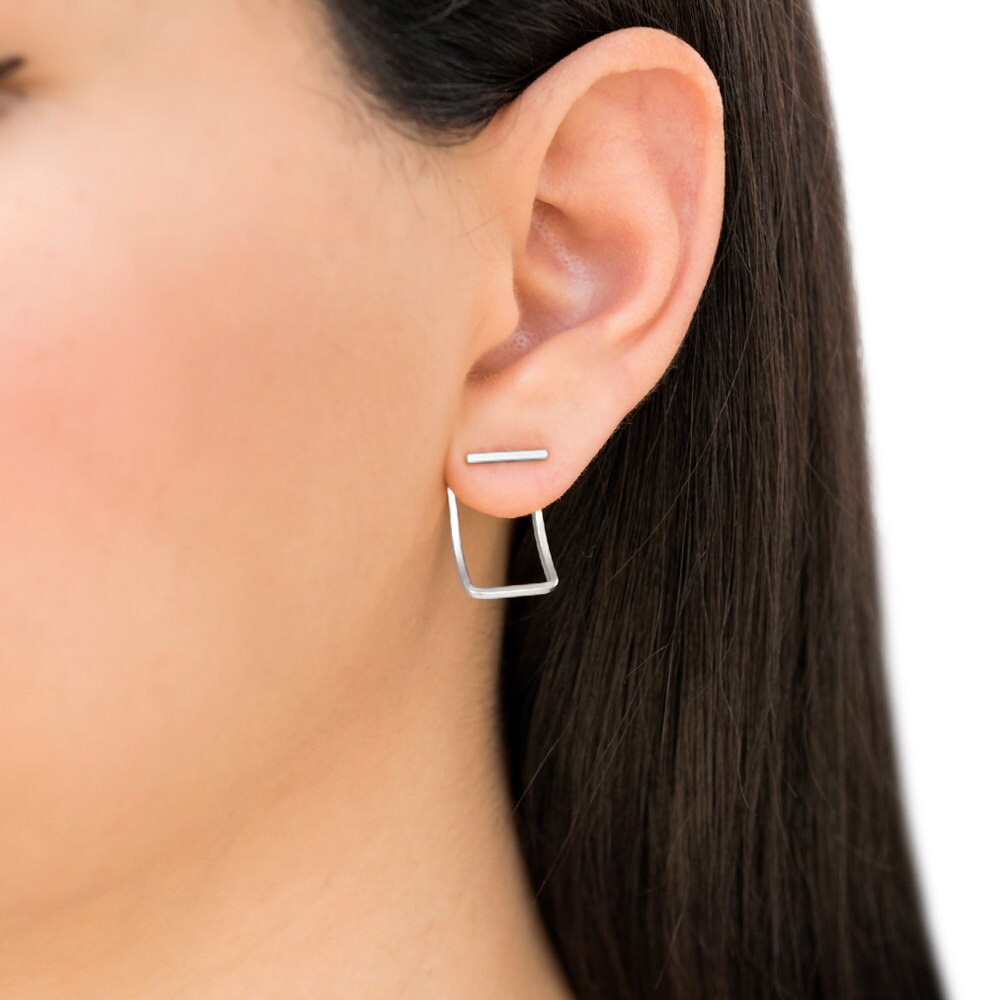 Pair of sterling silver earring jackets bar earrings ear