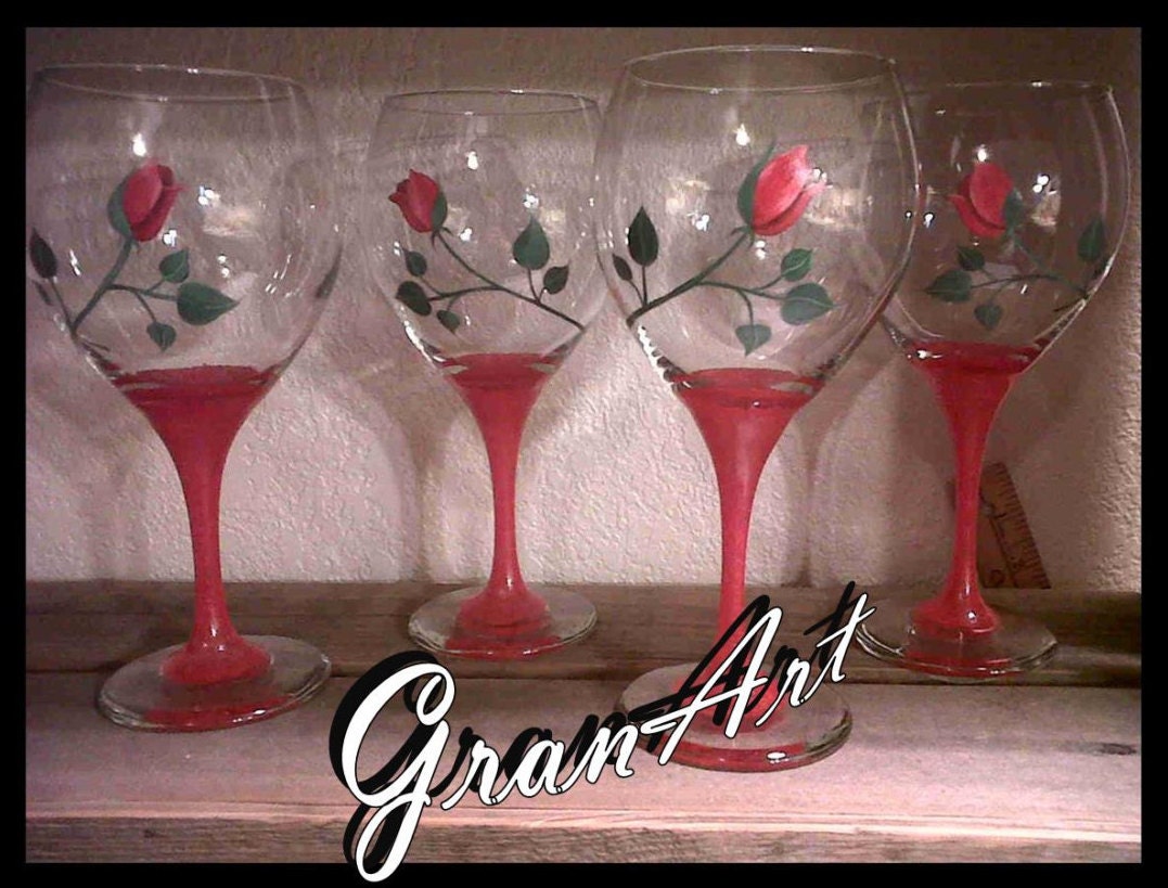 Rose Wine Glass/Red Wine Glasses/Hand Painted Wine