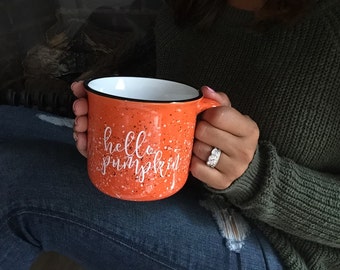 PREORDER SALE - Hello Pumpkin Campfire Mug, 15 oz, Pumpkin Spice Latte, PSL Coffee Mug, Fall Decor, Pumpkin Decor, Coffee Cup, Ceramic