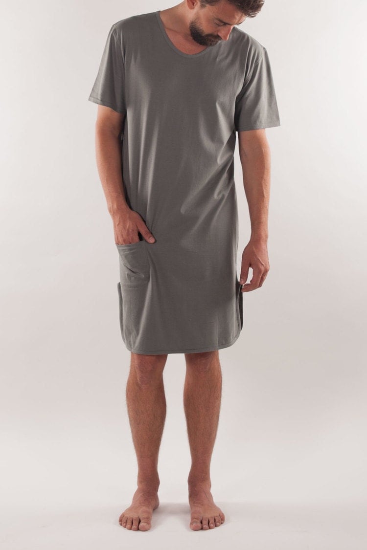 Men's Cotton Nightshirt Short Sleeves Sleep Shirt Nightgown