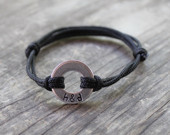 Personalized Washer Bracelet, Couples Bracelet, Initial Bracelet, Anniversary Gift, Couple Gift Ideas, Boyfriend Gift, Husband Gift, Wife