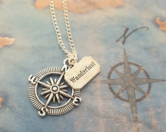 Compass Necklace, Wanderlust Charm, Travel Jewellery, Silver Compass, Travelling Gift, Journey Necklace, Compass Pendant, Traveller Gift