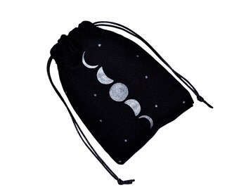 Hand Painted Drawstring Bag, Witch Bag, Sack Bag, Tarot Bag, Wiccan Bag, Carry Sack, Moon Phases, Pouch Bag, Pagan Gift