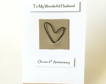 6th Wedding Anniversary Card Iron Heart Leather Iron Anniversary Fancy Handmade Cards made in UK 6th Anniversary Iron Husband Wife Him Her