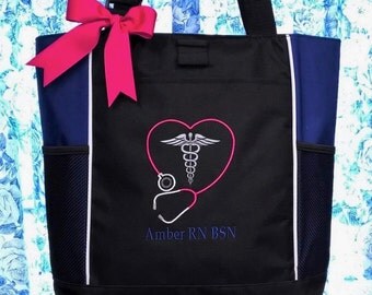 Personalized Nurses Tote Bag Stethoscope and Medical Caduceus