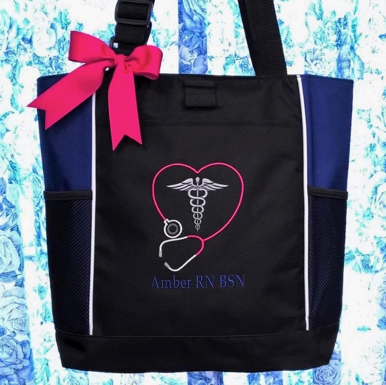 Personalized Nurses Tote Bag Stethoscope and Medical Caduceus