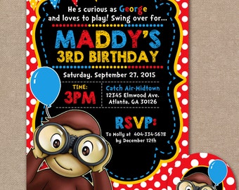 Curious George Birthday Invitation, Curious George Birthday Invite, Curious George Birthday Party, 1st Birthday Party (#756)