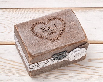Ring Bearer Box Wedding Ring Box Ring Holder Custom Wooden Box Ivory Shabby Chic Rustic Weddings
