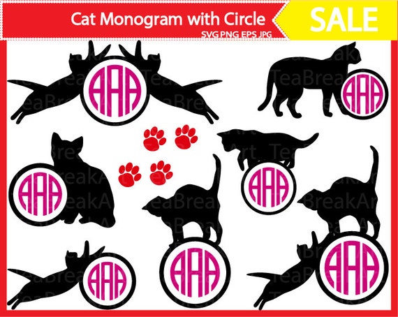 Download Cat Circle Monogram Cutting Files SVG PNG EPS jpg Instant