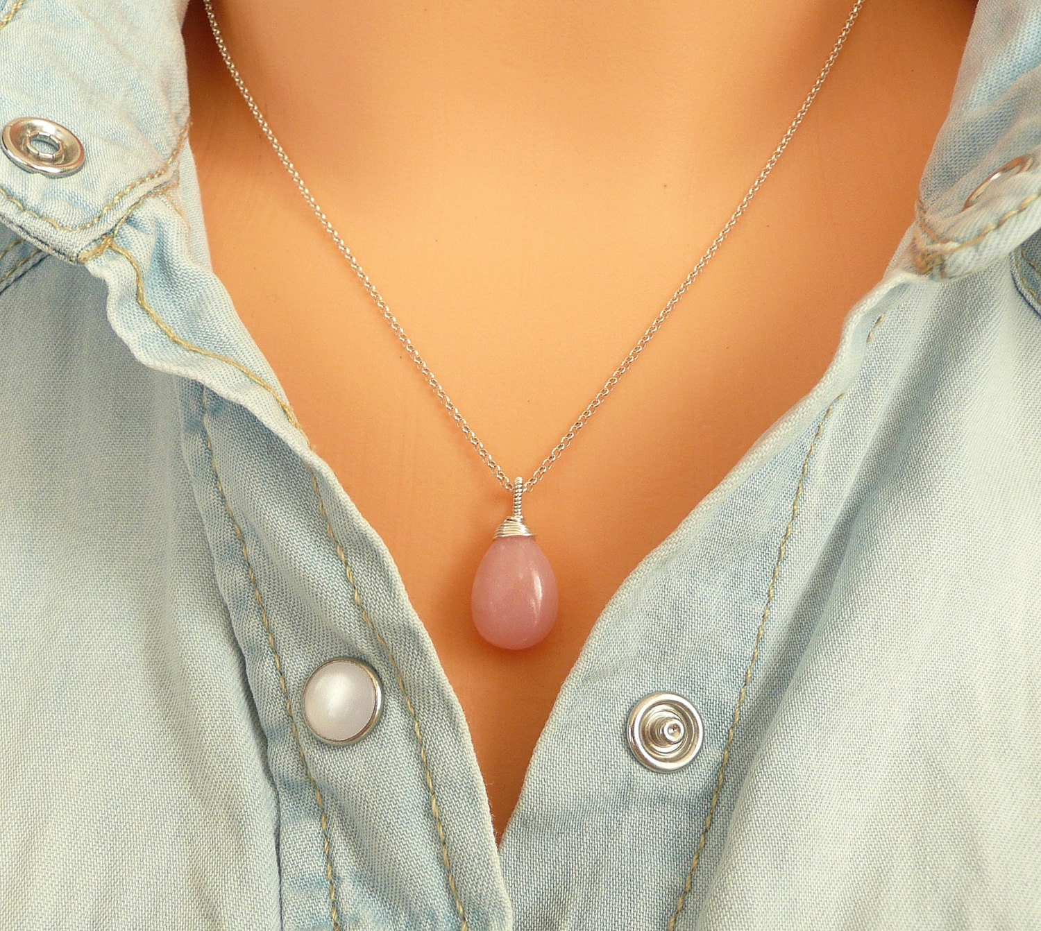 Pink Opal Necklace Sterling Silver Opal Necklace By Monadesing 2693