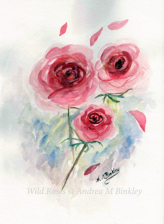 Wild Roses Roses Watercolor Red Roses Art Print Floral Art