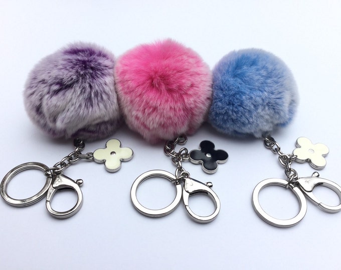 New! Pink Frosted Fur pom pom keyring keychain fur puff ball bag pendant charm