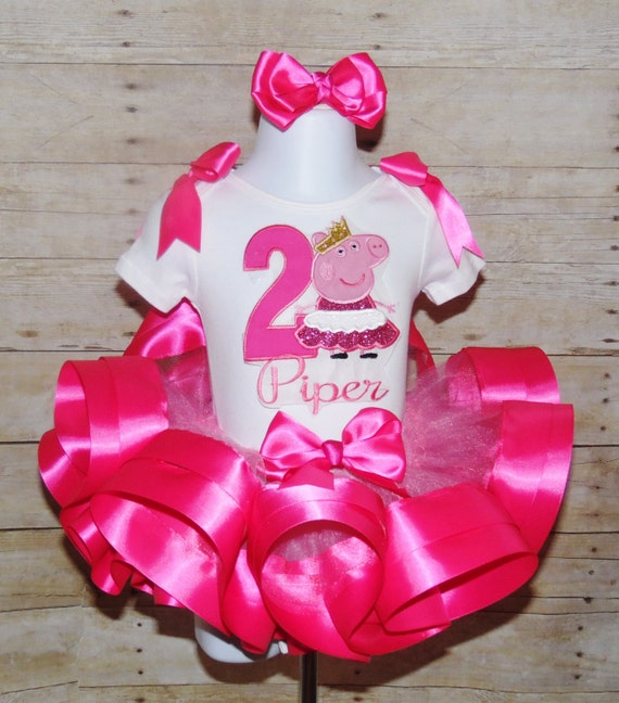 Pig Ribbon trim tutu Pig birthday outfit Peppa pig Pig