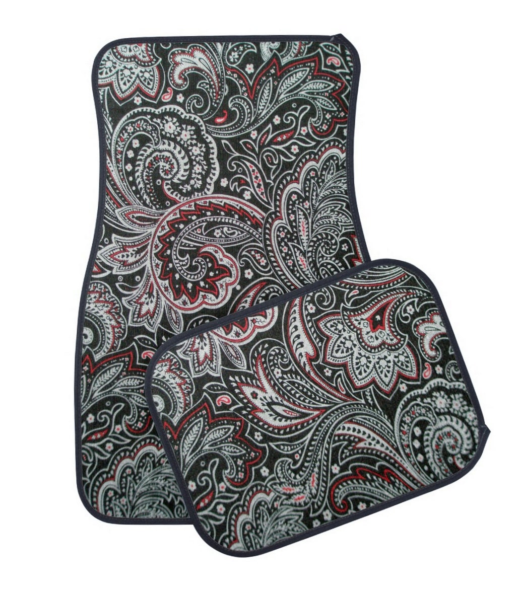 Black and Red Paisley Car Floor Mat Cute Girly Floral Car