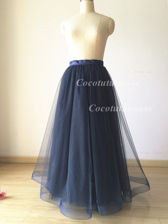 WDPL Women's Long Tulle Maxi Skirt - 4 Layer Bustle Skirt For Weddings, Parties (Navy Blue, Size 3X)