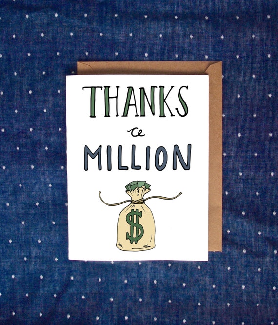 Thanks A Million Card Thank You Card Money Card by AviatePress