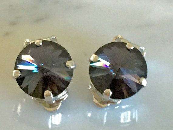Graphite Crystal Clip On Earrings, Swarovski Graphite Clip On Earrings, Swarovski Gray Clip On Earrings