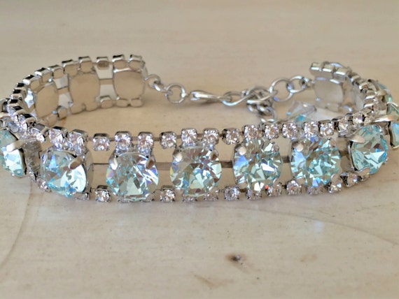 Something Blue Light Azore & Clear Crystal Bridal, Bridesmaid, Cocktail Bracelet