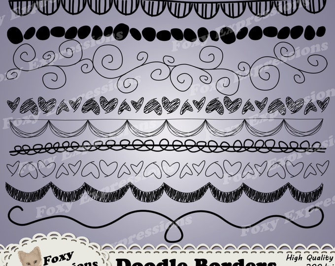 Doodle Borders digital clipart is a fun way to add a personal touch. Designs include swirls, hearts, dots, drapes, zigzags, stripes & more