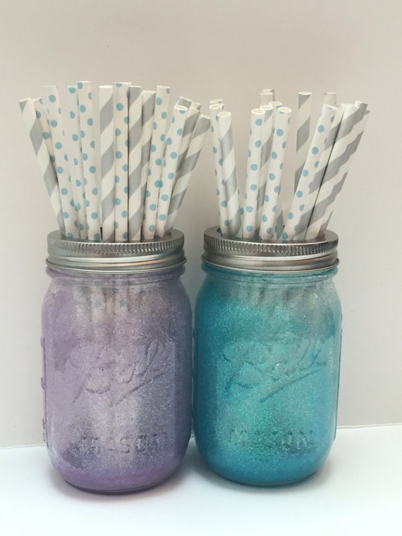 Set of 2 Glitter Mason Jar Wedding Centerpieces Mason Jars