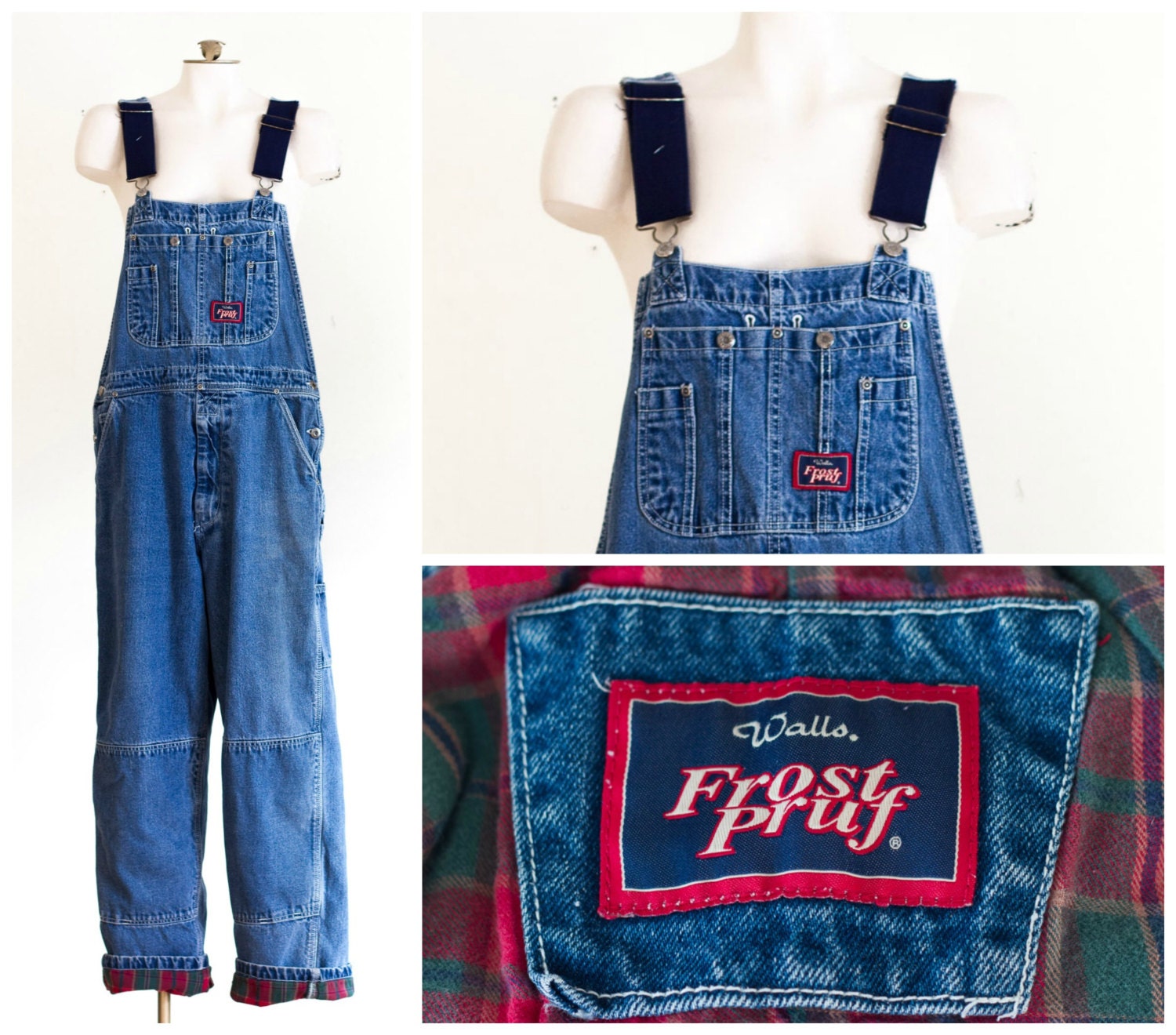 Flannel lined denim bib overalls