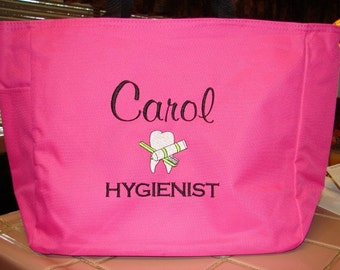 1 Tote Bags Personalize embroidered hygienist dental assistant dentist office working tooth logo