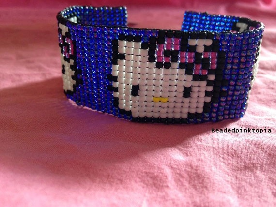 Hello Kitty beaded bracelet. seed bead by BeadedPinktopia on Etsy