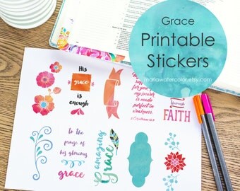 Printable Bible Journaling Stickers Watercolor by MariaWatercolor