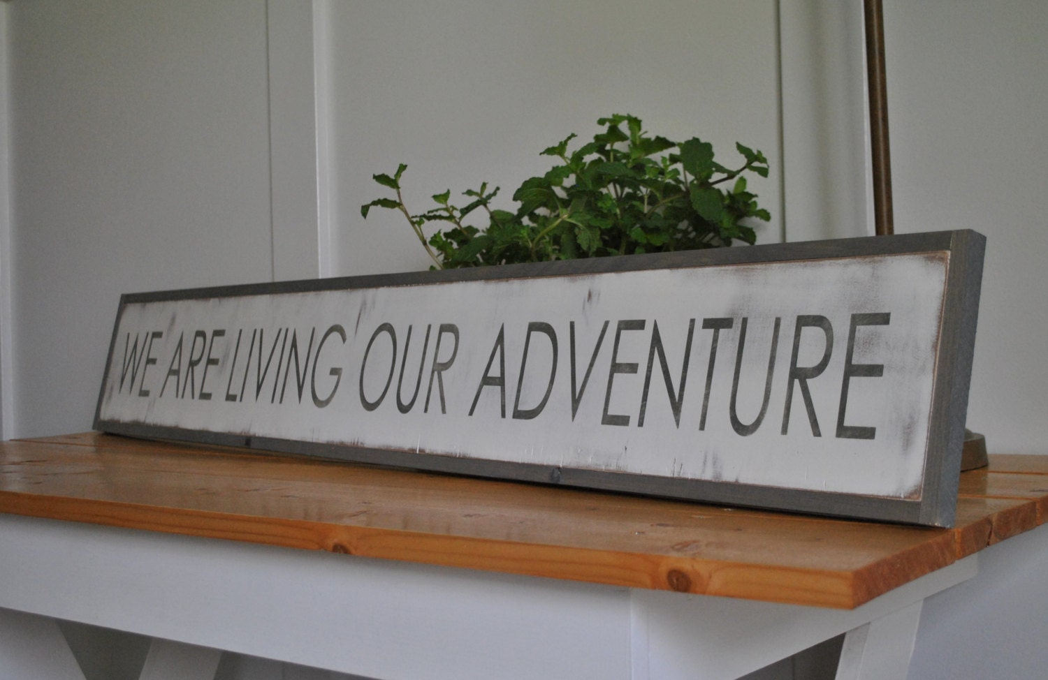 We Are Living Our Adventure 7x48 Sign Distressed Shabby Chic Wooden