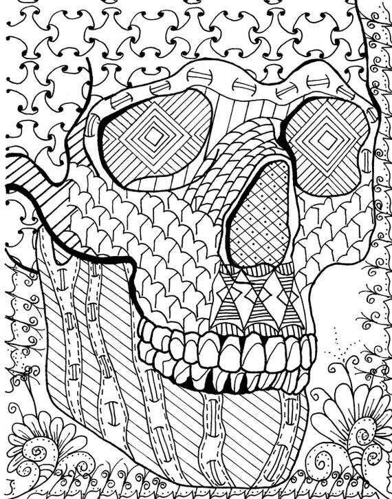 Download Sugar Skull 2 Zentangle Page Digital Coloring pdf Doodle